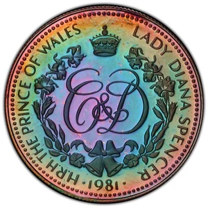 1981 Johnson Matthey Royal Wedding Princess Diana PCGS SP68 Finest Known Toned - Picture 1 of 8