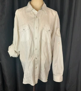 DeCoded Button Snap Shirt Mens XXL Beige Unite Rebel Y2K Rock Roll Tab Sleeve - Picture 1 of 11