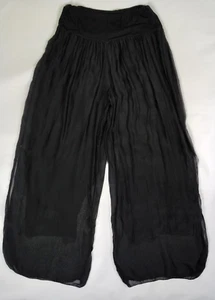 Meo Meli Damen Chiffon Schal weites Bein Hose transparent schwarz gefüttert One Size fließend - Bild 1 von 3