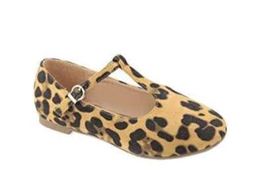 Little Girls Kids Size Mary Jane T-Strap Ballet Flats Shoes, Leopard Print Dress - Picture 1 of 5