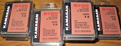 Kamasan B100 Shrimp & Buzzer Trout Hooks 25 per Box Sizes 10 to 16 - Image 1 of 4