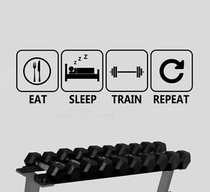 COMER SUEÑO ENTRENAMIENTO REPETIR EJERCICIO FITNESS MANTENER EL AJUSTE MOTIVACIÓN CALCOMANÍA PEGATINA DE PARED - Imagen 1 de 5
