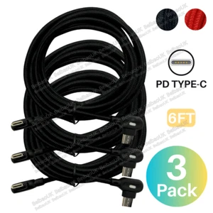 3Pack USB C to C Cable Fast Charge PD Nylon Cord 90 Degree for iPhone 15 Samsung - Picture 1 of 11
