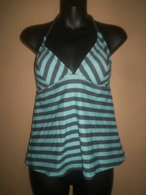 MOSSIMO BLUE GRAY STRIPE HALTER SWIM TANKINI TOP SWIMSUIT SIZE S - Image 1 of 4