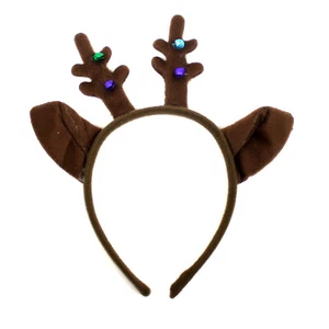 Brown Reindeer Antler w/ Ears Headband Christmas Holiday Antler Festive Costume - Picture 1 of 2
