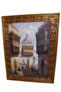 AA1 Antique SPANISH Ladies Architecture PAINTING Mezdeino CANVAS Carved Frame - Picture 1 of 11