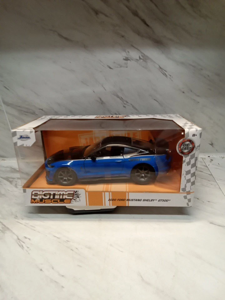 2020 FORD MUSTANG SHELBY GT500 BLUE & BLACK 1/24 DIECAST MODEL CAR BY JADA 33881