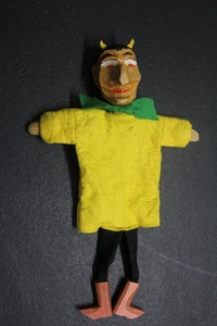 1960S THURINGIA WORKSHOP HAND PUPPET DEVIL WOOD/FELT HAND CARVED GERMANY 16"X9" - Picture 1 of 6