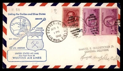 Mayfairstamps US Flight 1946 Denver to Los Angeles CA Western Air Cover aau_6802 - Image 1 of 2