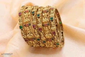 South Indian Golden Jadau Multi Kundan Bangle Tribal Chuda Set Wedding jewelry - Picture 1 of 3