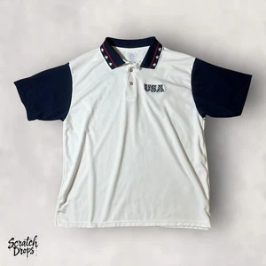 Vintage Men's Polo Shirt Size XL Made in USA White Navy Blue Classic Casual V11 - Picture 1 of 3