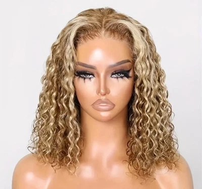  Peluca Bob sin pegamento de 14 pulgadas cabello humano - frente de encaje precortado 7x5, rubio miel Foto 1 de 4