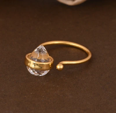 Anillos para dedos de piedras preciosas en forma de gota chapados en oro cristal cuarzo joyería hecha a mano Foto 1 de 4