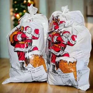 Christmas Gift Carrier Bags Polyester Santa Sacks Pack of 4- Re use 70cm x 50cm - Picture 1 of 6