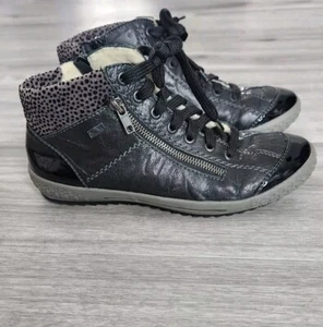 Rieker Remonte Tex Black Leather Ankle Boots Side Zip EU 39 US 8.5 Womens - Picture 1 of 18