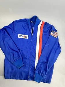 Vintage Union 76 Gasoline Satin Bomber Jacket Nascar Racing Stripes Small Medium - Picture 1 of 11