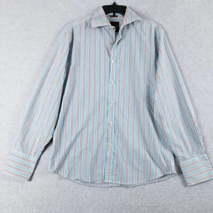 Roar Button Down Shirt Men's Size Medium M Blue/Brown Striped Long Sleeve Shirt - Picture 1 of 14