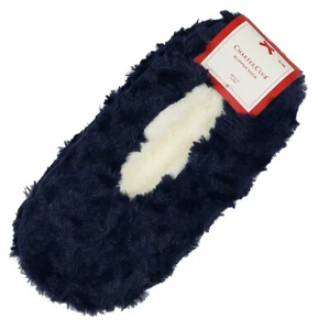 CHARTER CLUB Super Soft Faux Fur Slipper Socks sz Small / Medium Navy Blue White - Picture 1 of 3