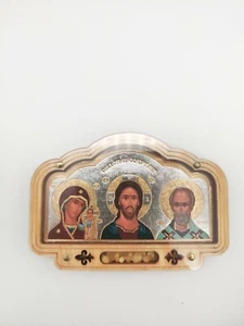 Ikonen dreifache Muttergottes, Jesus, Nikolaus orthodox mit Weihrauch 8 x 5,5 cm - Bild 1 von 8