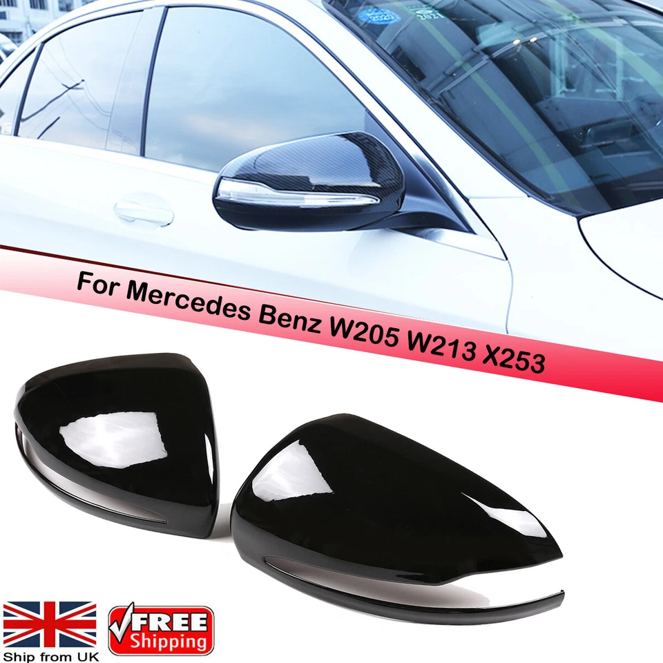RHD Glossy Black Rearview Mirror Cover Cap For Mercedes Benz W205 W213 X253 - Image 1 of 4