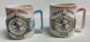 Vintage Walt Disney Mickey Mouse Time Watch Pink & Blue Mug Cup Set- His & Hers - Picture 1 of 17