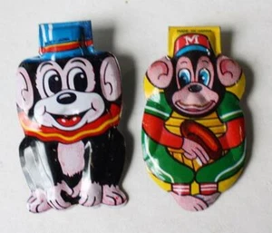 Monkey Tin Toy Lithographed Colorful Clicker Noise Maker Lot 2 Monkey VTG Toys - Picture 1 of 1