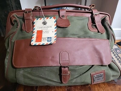 Chevignon Weekend/Duffle 24 Hour Bag Green Canvas + Leather Vintage GORGEOUS - Image 1 of 4