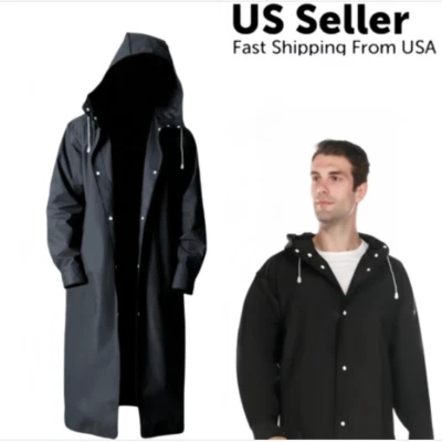 Hombres Negro Impermeable Largo Impermeable Impermeable Impermeable Impermeable Chaqueta con Capucha Trench Chaqueta Exterior Senderismo Foto 1 de 4