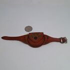 Cute Vintage Hand Made 1970s Floral Leather Coin Purse Wrist Strap Button Snap