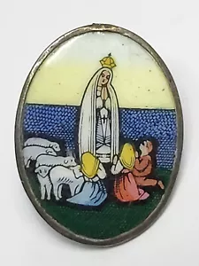 Medalla de Esmalte Vintage NUESTRA DAMA DE FATIMA con Marco de Plata - Imagen 1 de 9