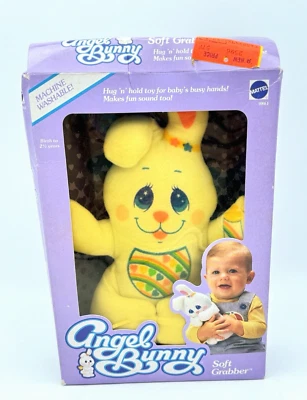 Sonajero de peluche infantil Angel Bunny Soft Grabber de colección Mattel 1985 en caja original Foto 1 de 4