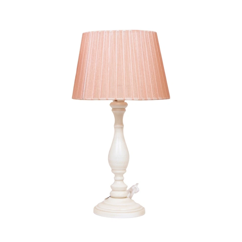 LAMPADA DA TAVOLO CON LUME LEGNO AVORIO, PARALUME ORGANZA SALMONE PLISSÈ H 40 CM - Immagine 1 di 1