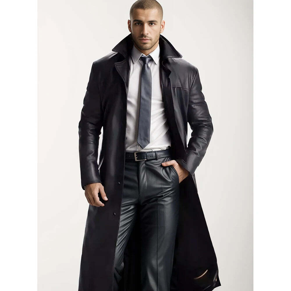 Leather Trench Coat Difdany Men's Vintage Suede Jacket Faux