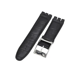 Correa de reloj de cuero negro de 23 mm para Swatch XL Irony The Chrono YOG403 - Imagen 1 de 6