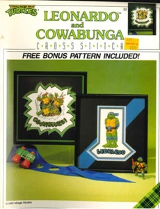 TMNT (TURTLES) LEONARDO AND COWABUNGA CROSS STITCH  - Picture 1 of 1