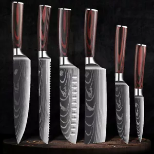 Set coltelli da cucina 6 pezzi modello damascato giapponese coltelli da chef cleaver con fodero - Foto 1 di 25