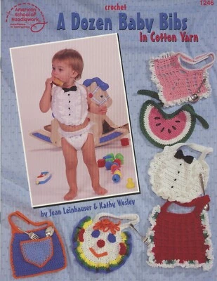 ASN Crochet A Dozen Baby Bibs Cotton Yarn Pocket Tux Watermelon Checker Book - Image 1 of 2