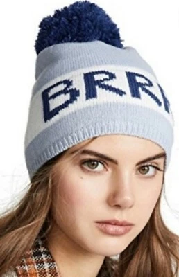 全新带标签女式 Kate Spade New York 针织 Brr Beanie 帽子 Pom Stormy Sky 蓝色海军蓝 O/S — 第 1/4 张图片
