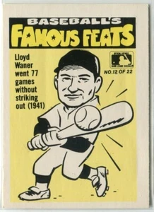 1986 Fleer Famous Feats #12 Lloyd Waner Pittsburgh Pirates (Royals Logo) - Picture 1 of 2