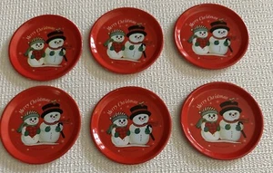Hallmark Snowman 6 Metal Tin Coasters 3.5" Christmas Holiday Barware Hong Kong - Picture 1 of 8