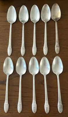 Lote de 10 cucharaditas de colección 1939 ROGERS BROS 1847 IS plateadas PRIMER AMOR 6,25" Foto 1 de 4