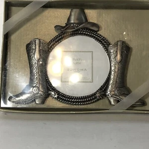 SONOMA Table Top Circular PICTURE FRAME Pewter WESTERN 3.5'' 3.5'' NEW - Picture 1 of 7