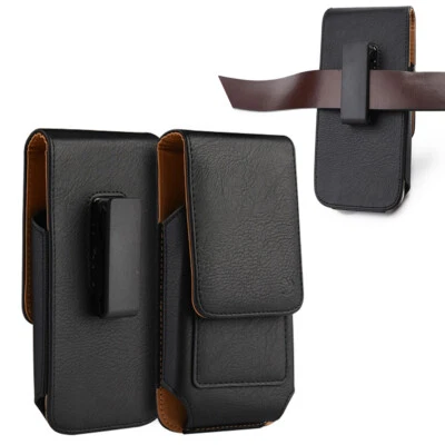 Men Black Belt Clip Faux Leather Phone Carry Pouch For Samsung Galaxy S24+ / S24 - Image 1 of 4