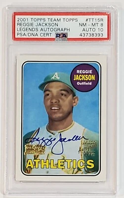 2001 Topps Team Legends Autograph REGGIE JACKSON PSA 8 w/ 10 Auto Low Pop Rare  - Image 1 of 2