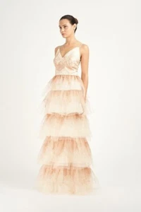 NWT Marchesa Notte V-Neck Glitter Tulle 5-Tiered Gown Size US 2 - Picture 1 of 2