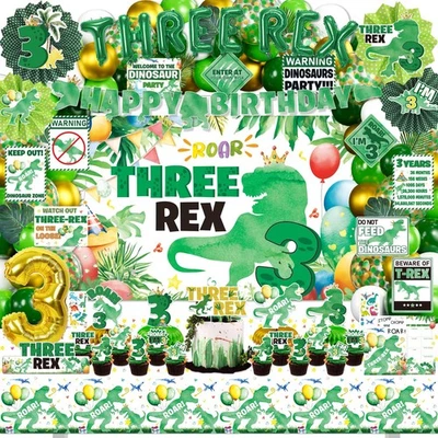 Dinosaur 3rd Birthday Decorations for Boys, 132Pcs Three Dino Rex Dinosaur Pa... - Image 1 of 4