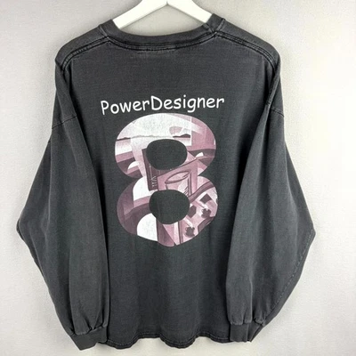 Vtg Power Designer 8 T-Shirt Men XL Gray Spellout Long Sleeve Crew Neck Sybase - Image 1 of 4