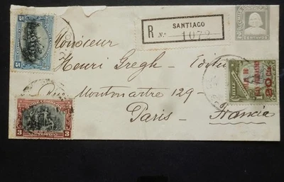 CHILE registered cover 1911 Santiago/Paris - Image 1 of 3
