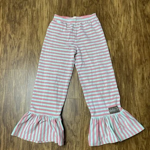 Matilda Jane Happy and Free Big Ruffle Pants Girls Size 8 Pink/Green Stripes - Picture 1 of 6