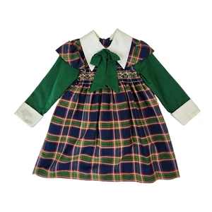 Vintage 1970s Polly Flinders Girls Dress Size 4 Multi Plaid Hand Smocked #2069 - Picture 1 of 15